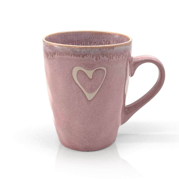 Stoneware mug with handle "Heart" pink