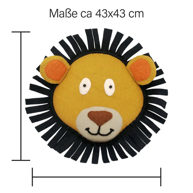 Animal head lion wall decoration, wool felt - 43x7.5x43cm