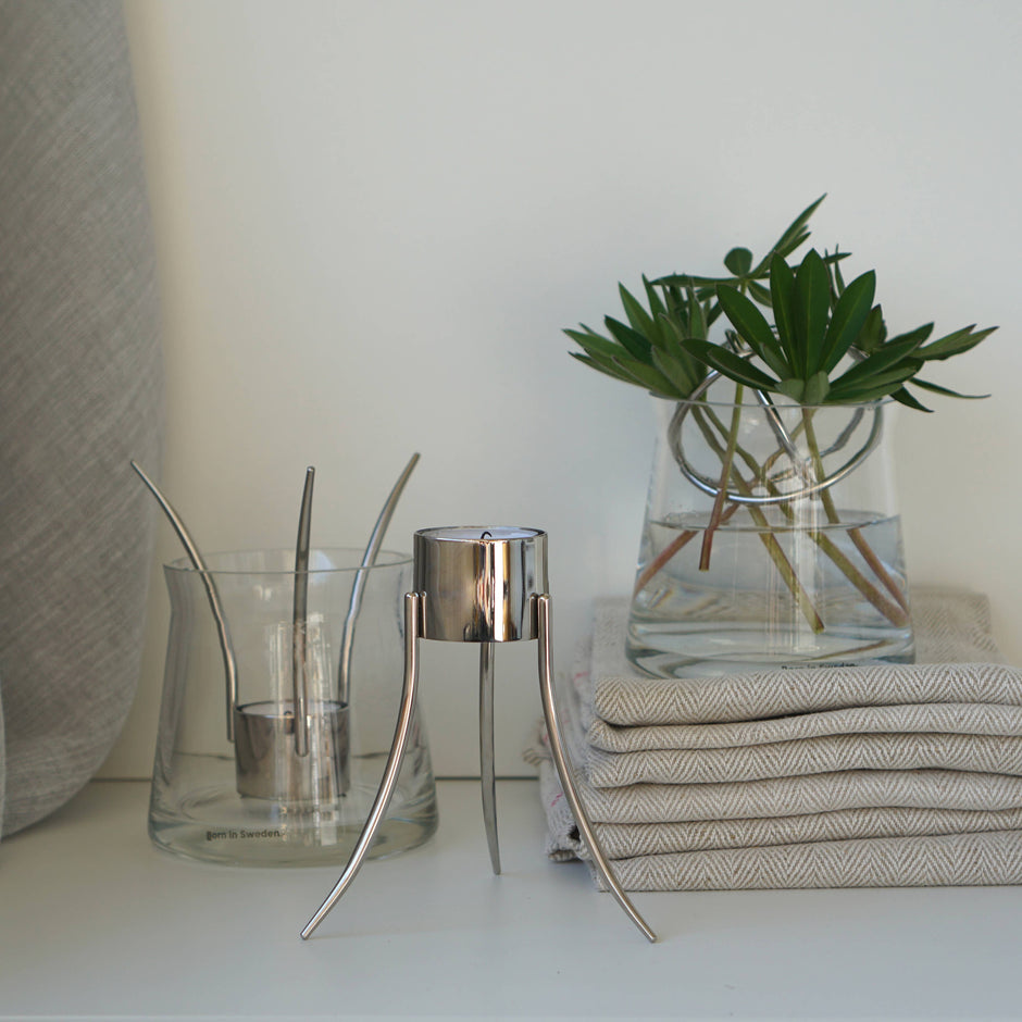 Up-Side-Down Candleholder: Polished stainless steel / 14x12 cm