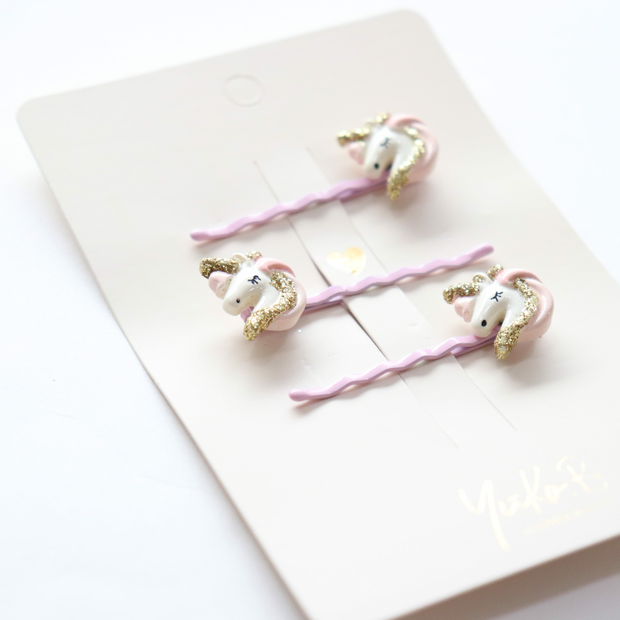 Premium Hair Clips for Kids - Unicorn Trio - Pink