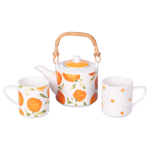 Fruit Life Set Teapot + 2 Orange Cups