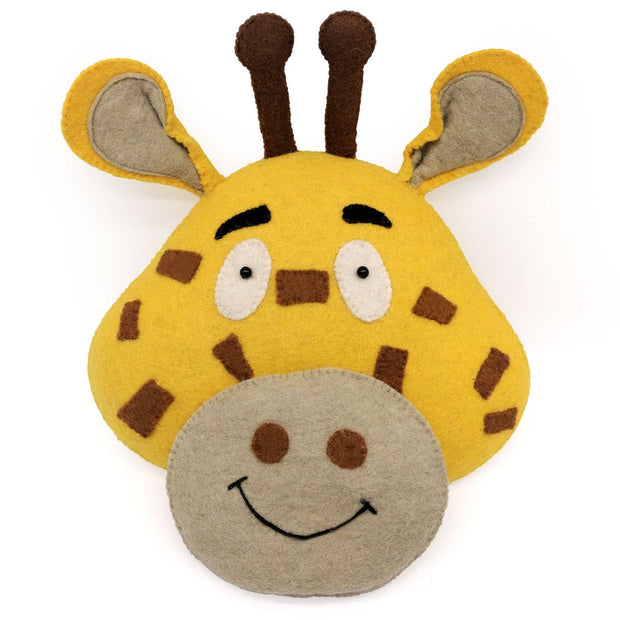 Giraffe animal head wall decoration, wool felt - 30,5x10x38cm
