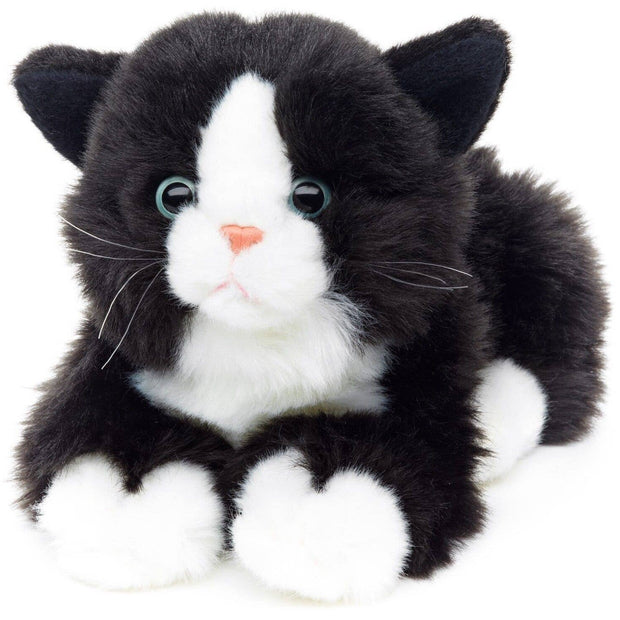 Cat lying down (black and white) - cuddly/plush toy