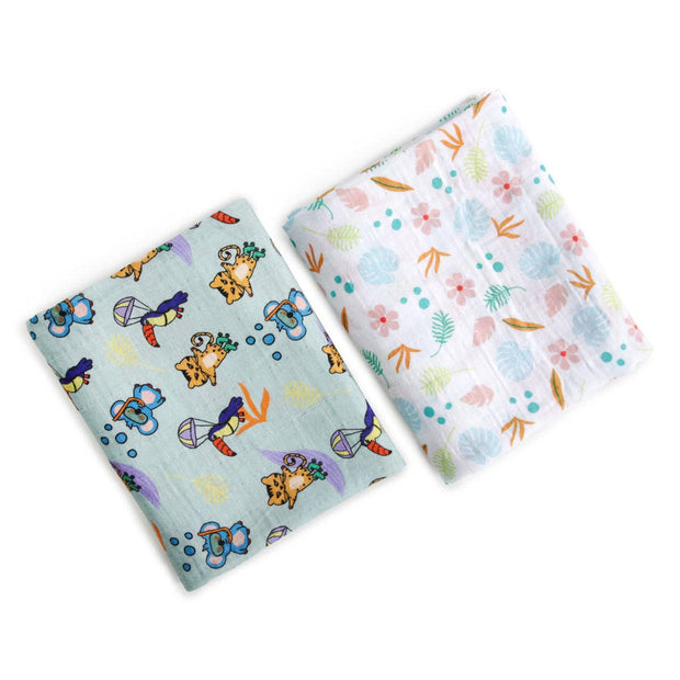 Milk&Moo Muslin Blanket Set of 2 Jungle Friends: Multicolored