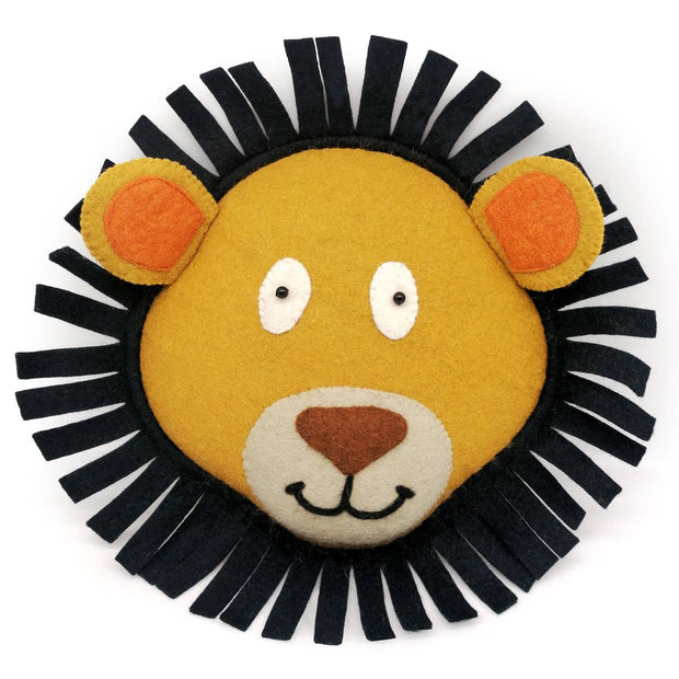 Animal head lion wall decoration, wool felt - 43x7.5x43cm
