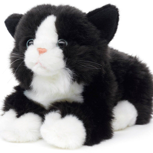 Cat lying down (black and white) - cuddly/plush toy